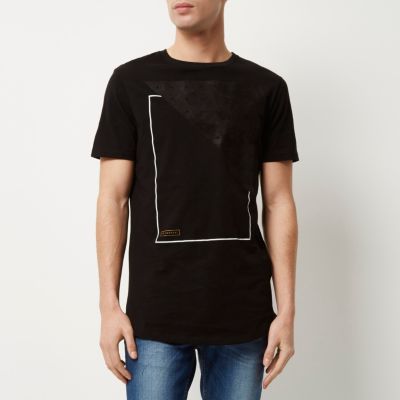 Black faux suede panel longline t-shirt